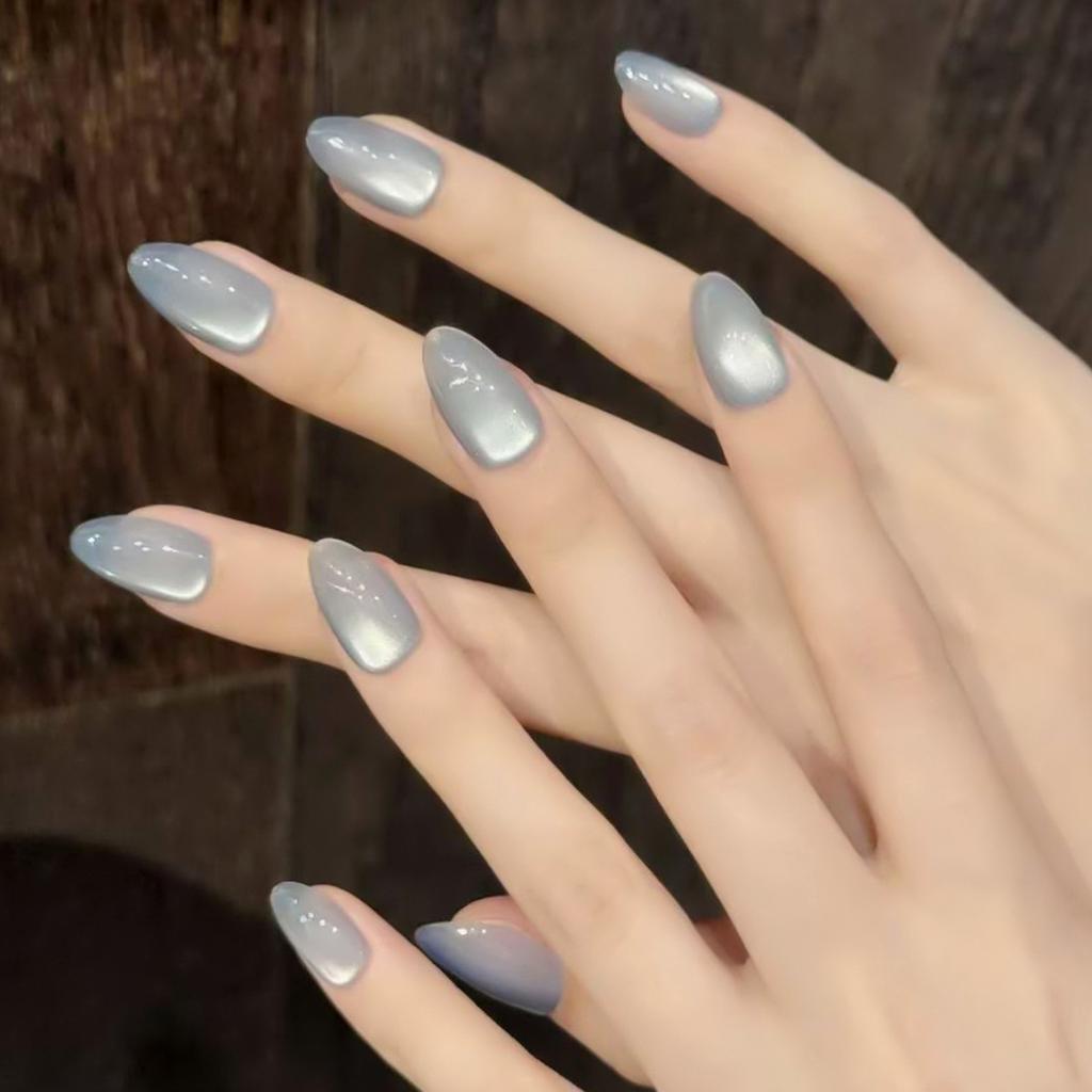 Blau kühl und transparent schlichtes Cat-Eye Ins Style abnehmbare Nailart-Tabletten 30 Stück Press-On-Nägel