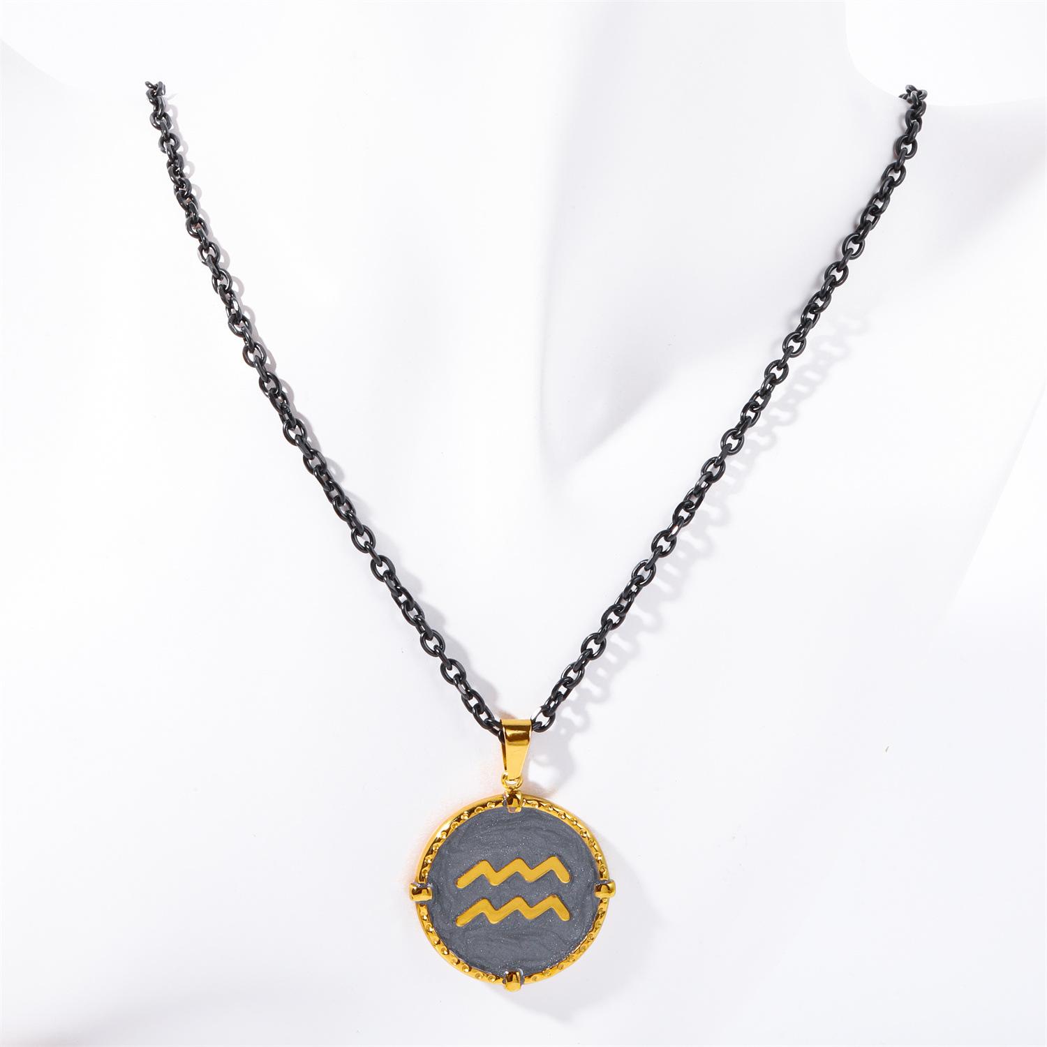 

Titanium Steel High Color Retention Men S Twelve Constellation Necklace 12 Constellation Rune Round Coin Necklace Furnace Vacuum