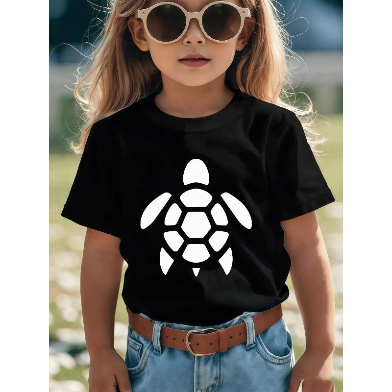 Europäische Größen Süßes und Einfaches Schwarz-Weiß Schildkrötenmuster T-Shirt für Mädchen und Jungen - Stylisches Lässiges Rundhals-Design, Perfekt für den Sommer