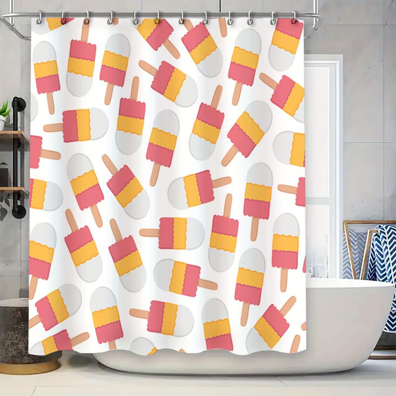 

Summer Fun Pop-Corn Popsicle Shower Curtain Waterproof Decor For Bathrooms Red Pink Yellow White Cartoon Print Water Repellent F W60H190(CM)-1 Pcs