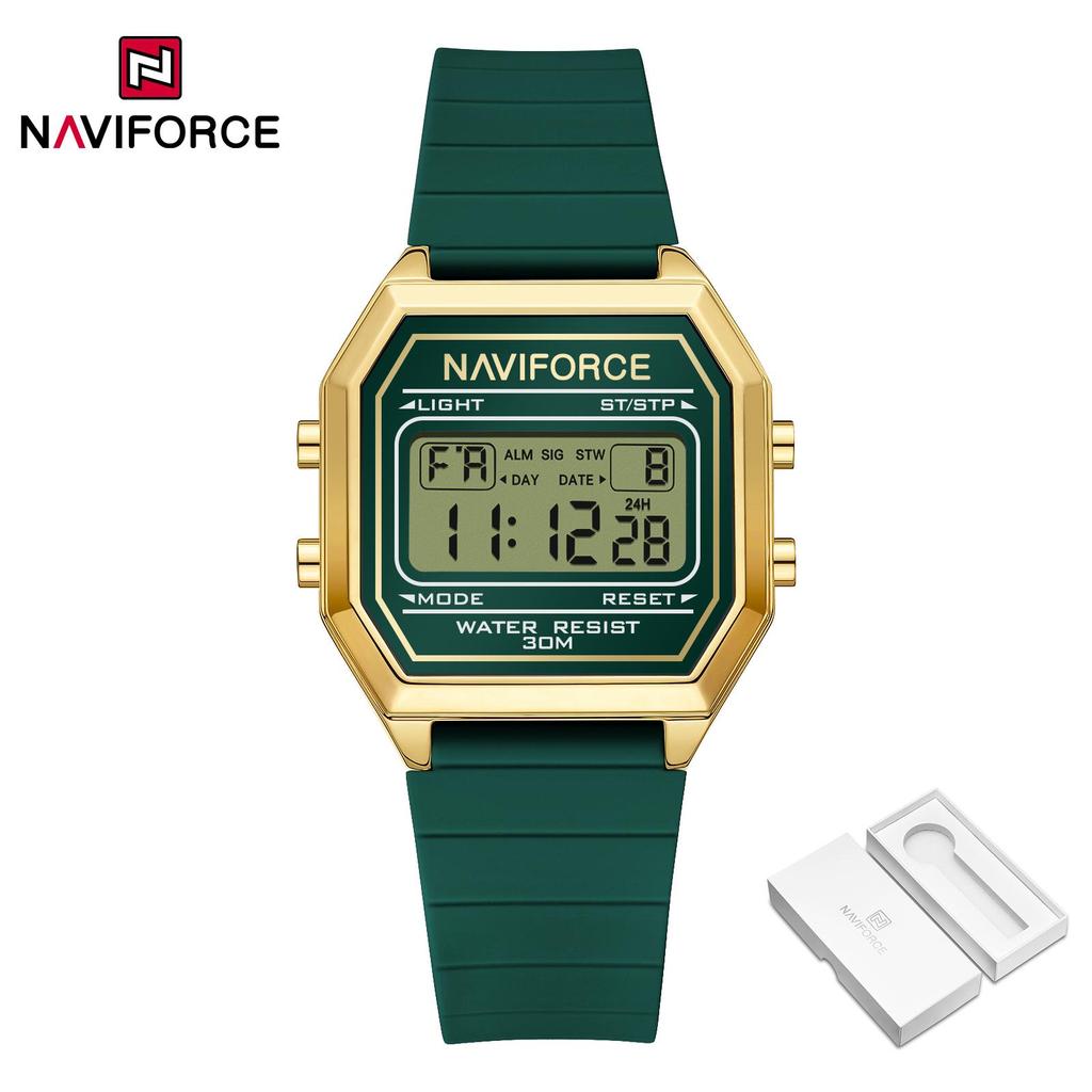 NAVIFORCE Lightweight Digital Watch for Lady Women Silicone Strap Night Pattern Alarm Calendar Chronograph Waterproof Ladies Casual Watch NF5063T