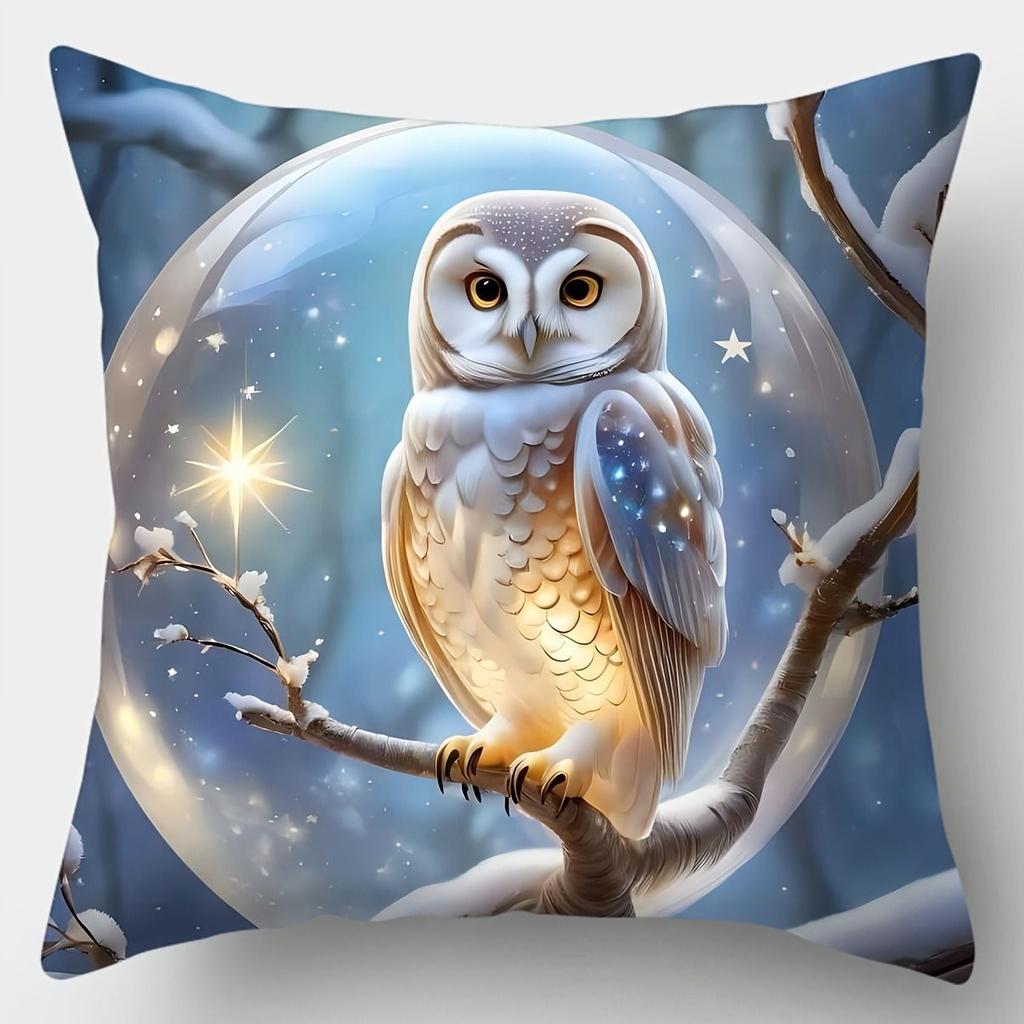 1 Pillowcase Winter Owl 45x45 Cm