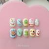 Reusable Press-On Nails Short Square Style Hand-Painted Cute Cat Eye Design Women Girls Instagram Trendy Nail Art