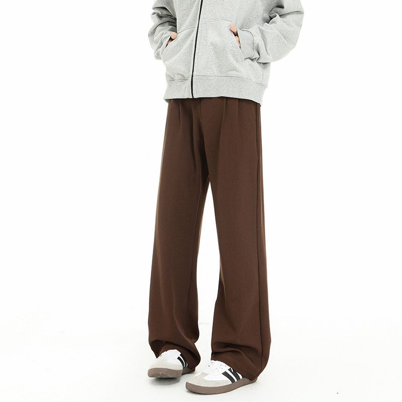 Dongjie No Logo Flus Spring Straight-Leg Drape Casual Dress Pants for Men, Wide-Leg Versatile Loose Floor-Length Trousers