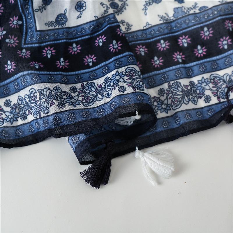Women'S Bohemian Style Paisley & Floral Print Scarf - Lightweight, Breathable Polyester Shawl with Tassels for Travel