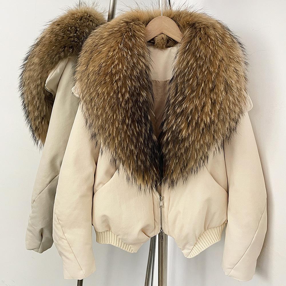 Europe and the United States new natural real fox fur collar down jacket autumn and winter versatile thickened warm women's short coat