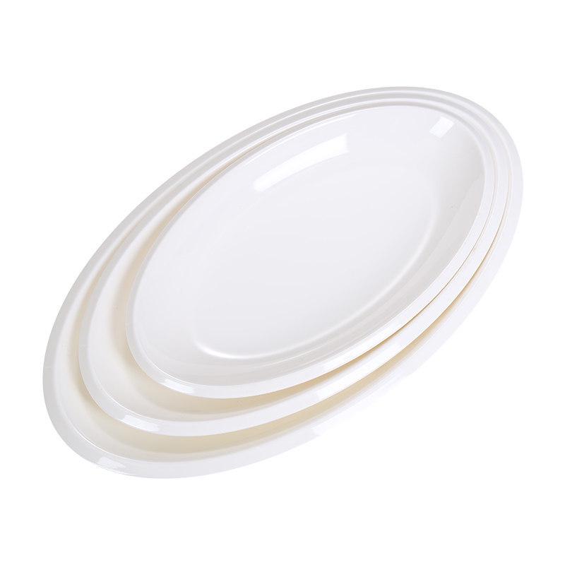 14/16/18 Inch Extra Large Oval Melamine Fish Plate - Simple Pure White Hotel Tableware