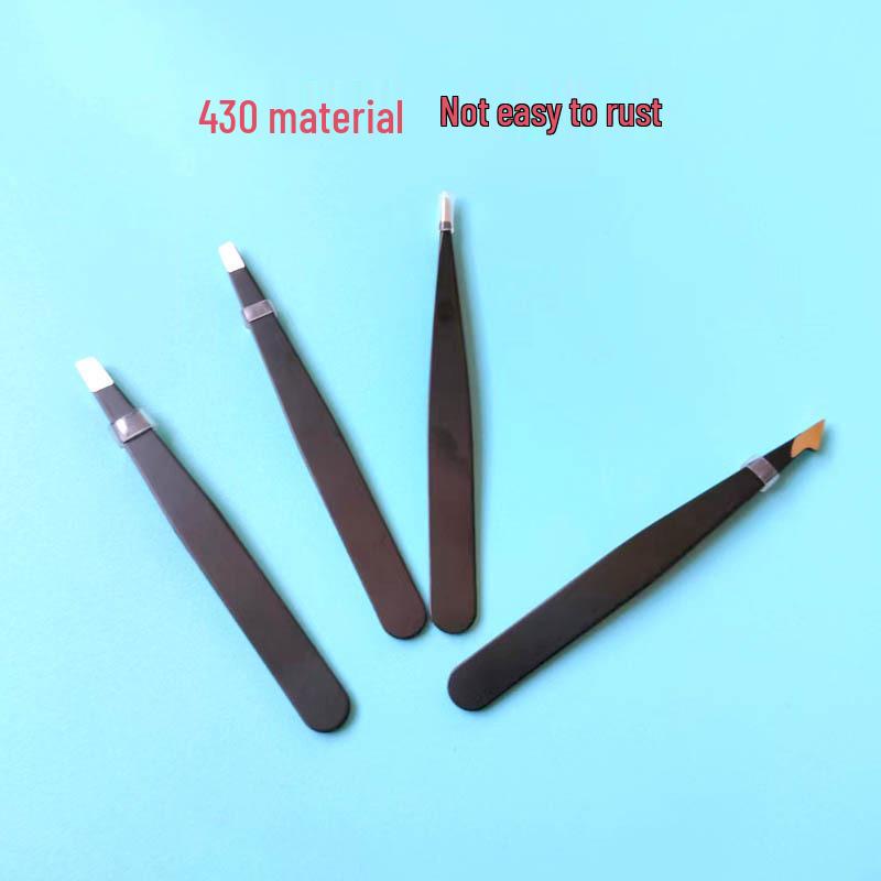 Stainless Steel Slanted Tip Eyebrow Tweezers - Black Hair Removal & Trimming Tool