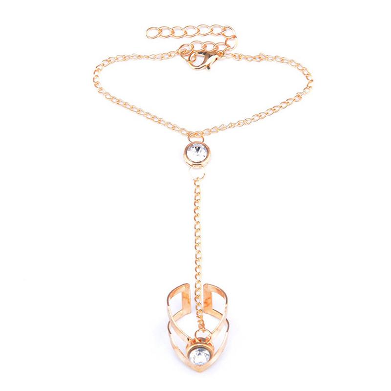 Gold Big Ring Bracelet For Women Wrist Chain Jewelry Hand Back Chain