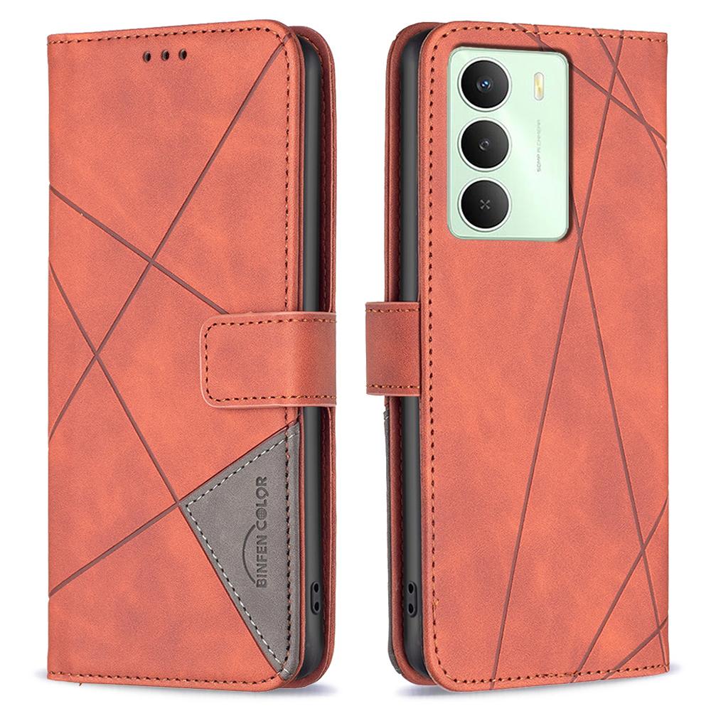 BINFEN COLOR For Realme 14x 5G Phone Case Wallet Stand Geometry Imprinted Leather Cover