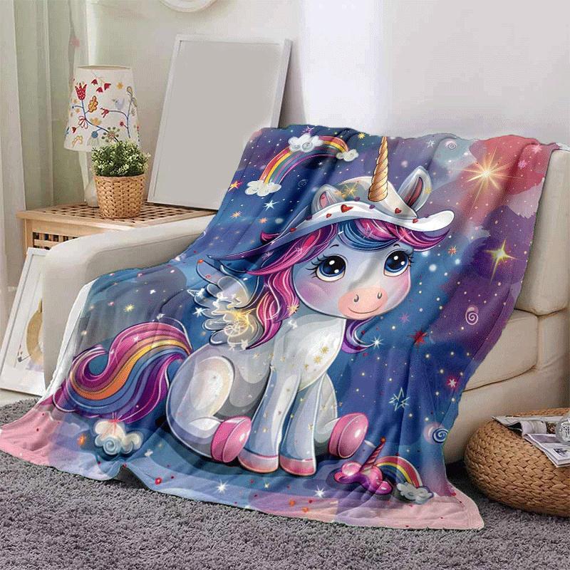 

1pc Unicorn Printing Lightweight Flannel Blanket, Comfortable and Warm Blanket, for Camping Sofa Bed and Couch Office, in All Seasons 130cmx150cm