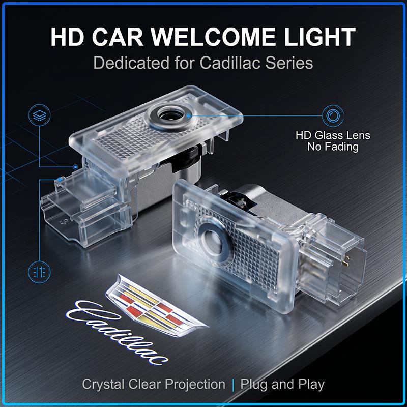 2 uds Luz LED de Bienvenida Insignia de Puerta de Coche Lámpara Proyector HD Inalámbrica Para Cadillac XT5 XTS CTS BLS SLS DTS SRX Escalade Tiburon Deville