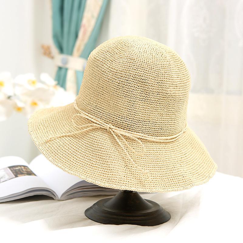 Handgeflochtener Strohhut für Damen, Sommer-Sonnenhut für den Strand, Sonnenschutzhut, Fischerhut, Koreanischer Stil, Vielseitig und faltbar