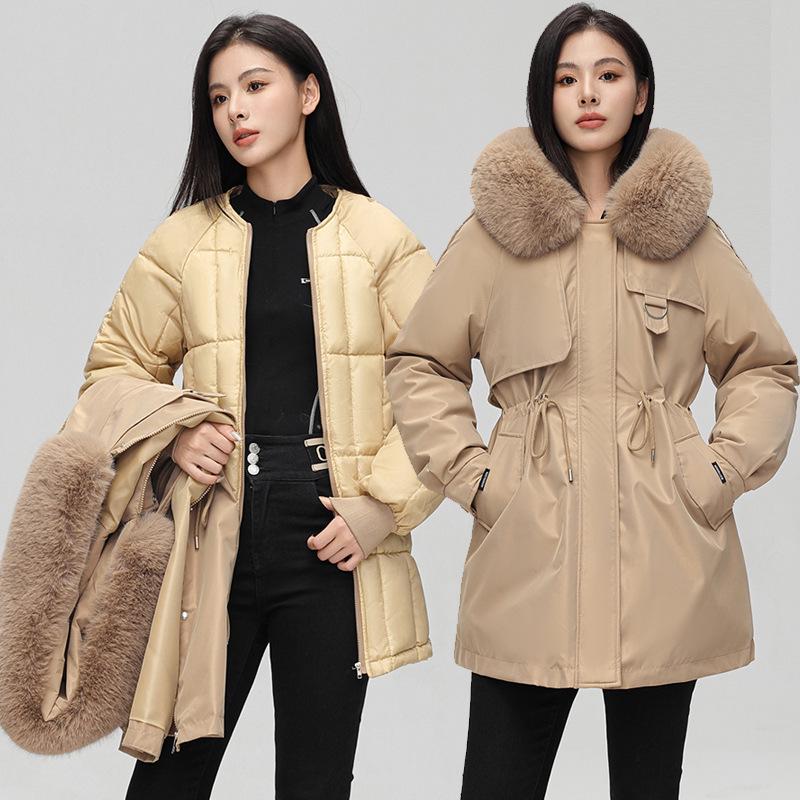 Women's Mid-Length Parka with Large Fur Collar, 2026 Edition - One Coat, Three Styles with Removable Liner and Thickened Cotton