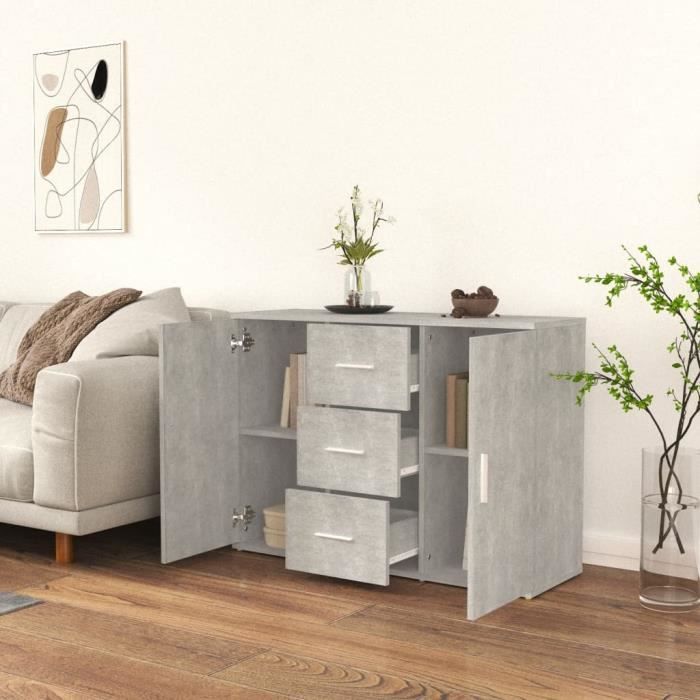 823346 vidaXL Buffet Gris béton 91x29,5x65 cm Bois d'ingénierie