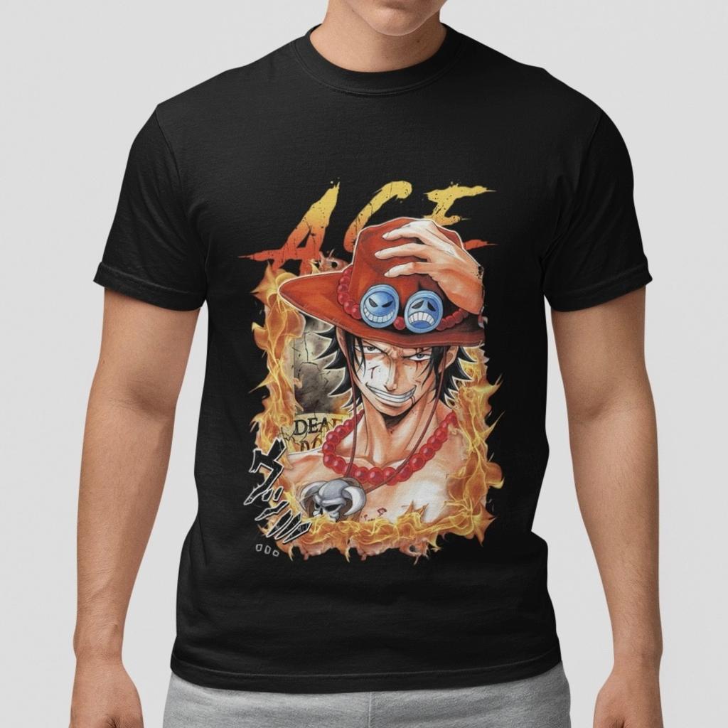 One Piece Ace T-Shirt Anime Graphic Tee Unisex Luffy Brother Black Top Unisex