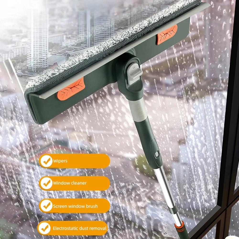 72-226cm Extended Handle Mop Window Cleaning Mopper Glass Floor Cleaner Mopper with Silicone Scraper Clean Household Clean Tools