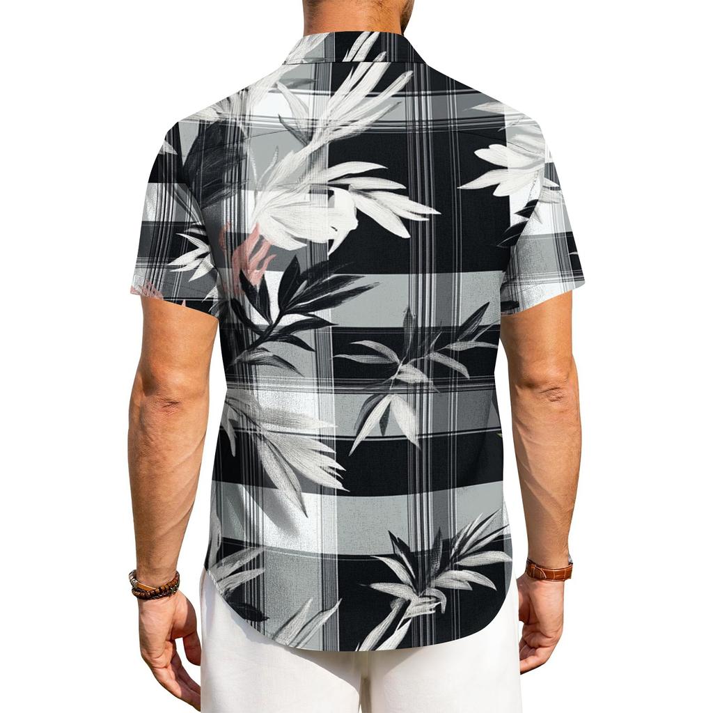 Men's Casual Loose Fit Hawaiian Short Sleeve Shirt Button Down Tropical Print Lightweight Summer Shirt for Beach Vacation and Daily Wear