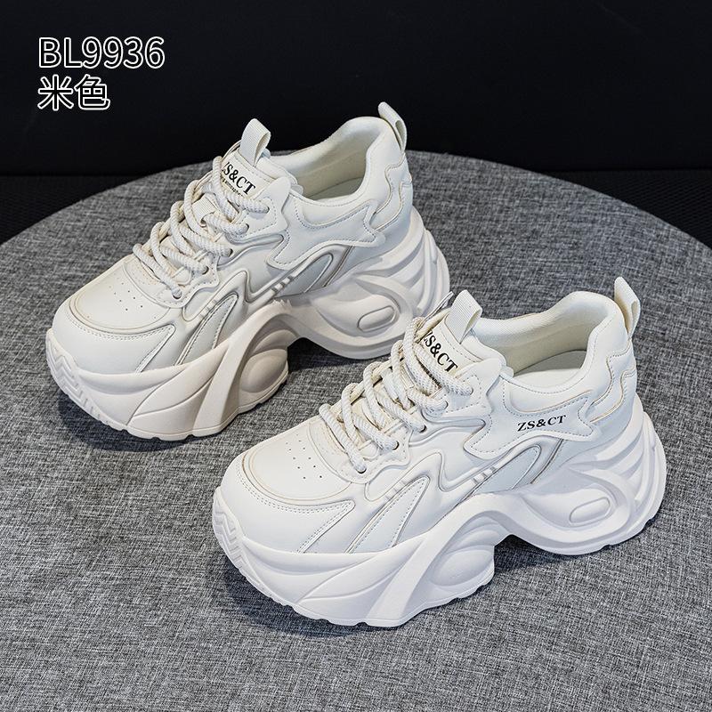 Leather platform dad shoes autumn and winter new velvet to show small feet and increase height casual sports shoes