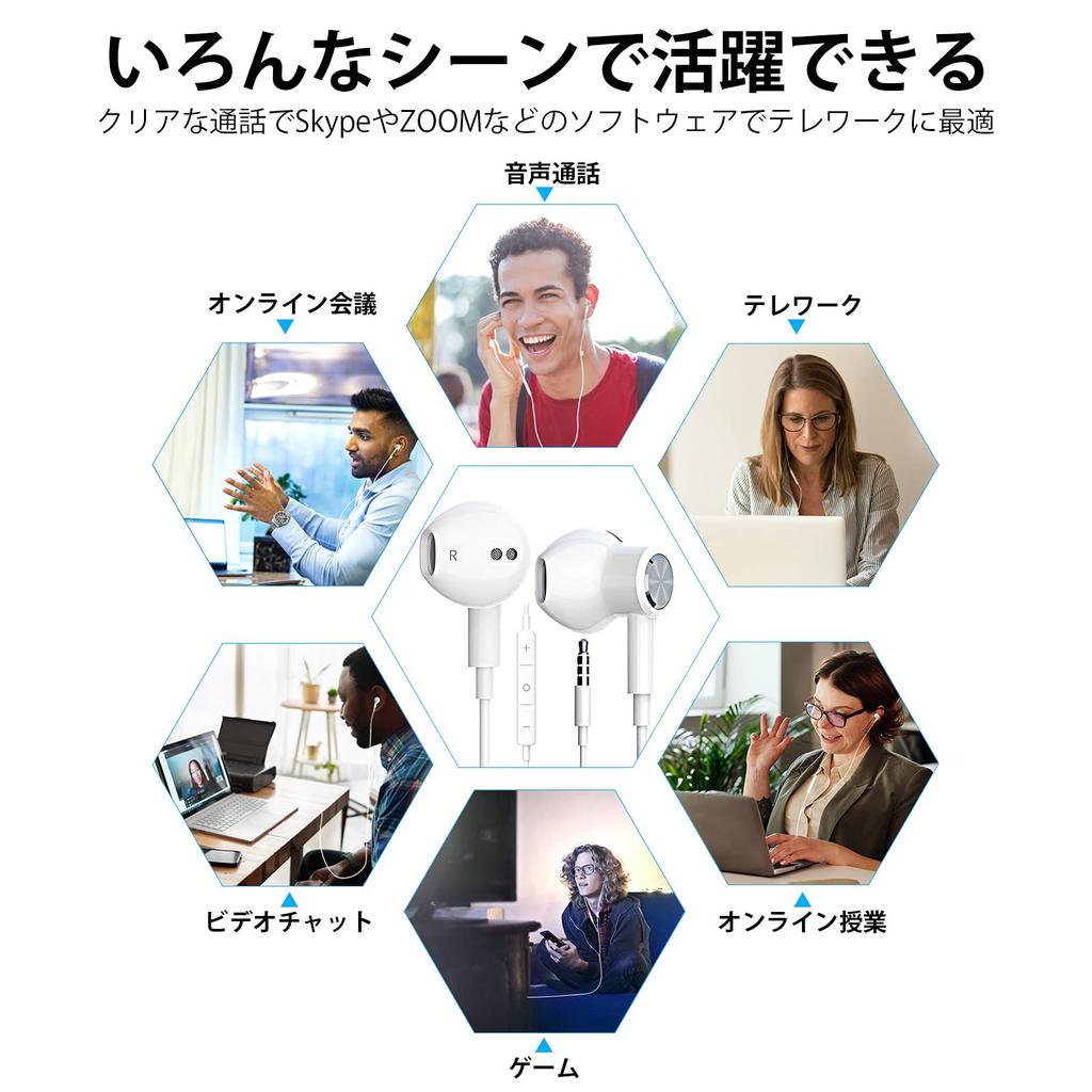 Căști cu fir cu anulare magnetică a zgomotului, compatibile cu iPhone, AQUOS, moto și săgeți, Android, Telecomandă Web, Carcasă, Microfon Alb, Mufă de 3,5 mm, Design,