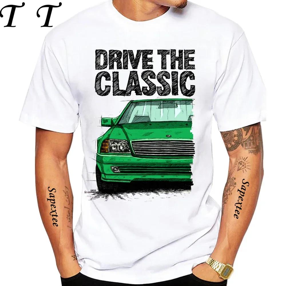 New Men Short Sleeve Drive The Classic Germany Old W123 W124 R129 T-Shirt Hip Hop Boy Casual White Tops 70's Vintage Car Tees