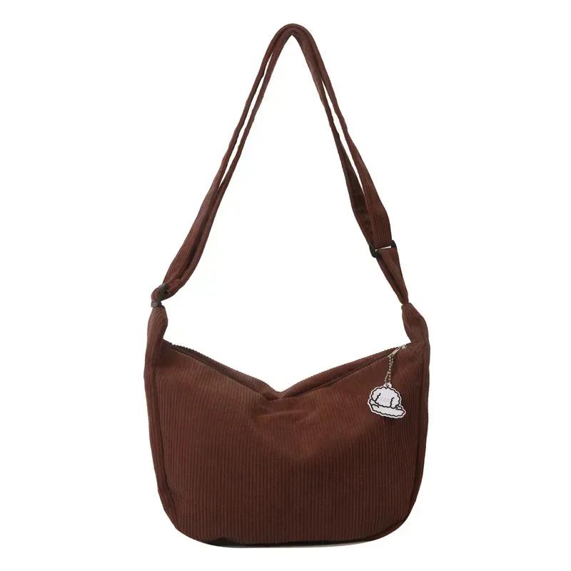 Cord-Crossbody-Taschen für Damen, Große Umhängetasche, Geldbörse und Handtaschen, Einfarbige Damen-Umhängetasche