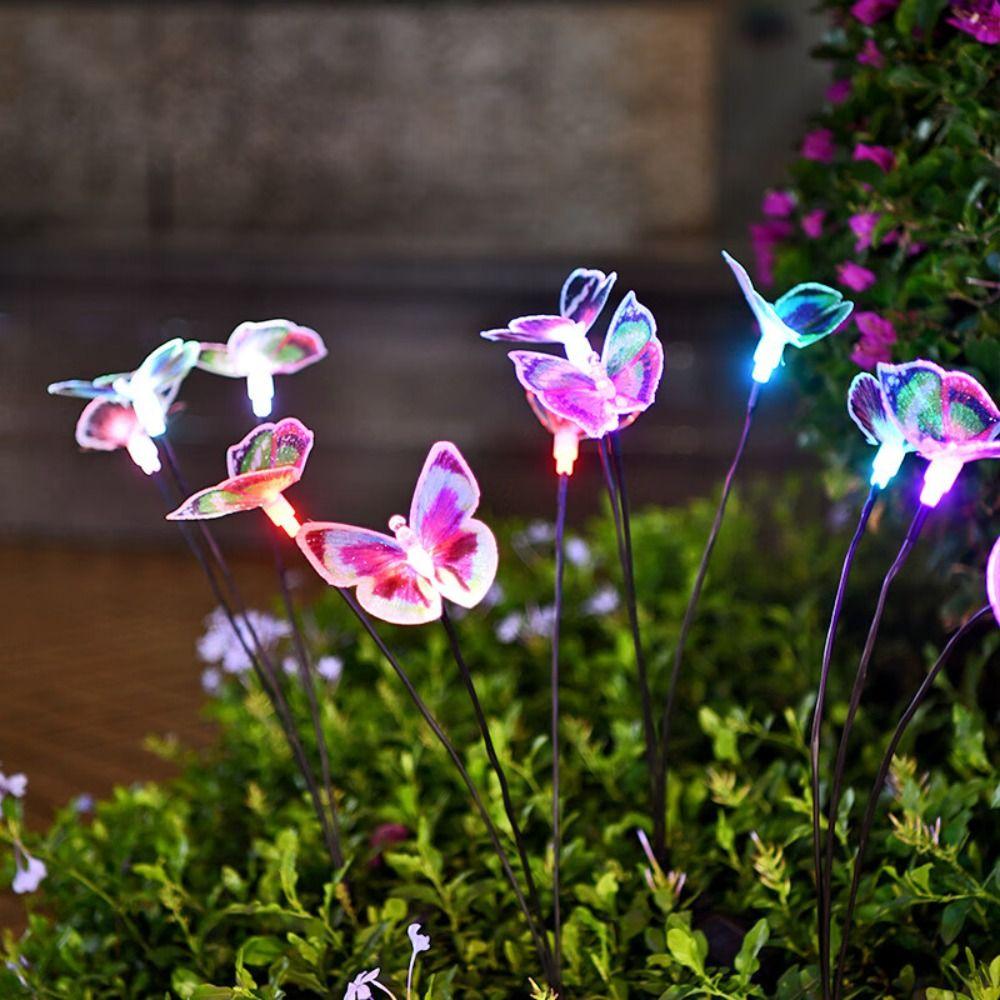 3 Heads Solar Powered Butterfly Lamp Waterproof RGB Butterfly Stake Lights Cordless Realistic Swaying Butterfly Lights