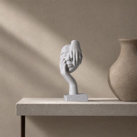 3D Printed Mascara Shaped Figurine, Creative Human Face Art Ornament with Faux Stone Texture, Stylish Desktop Decor, Unique Art Toy