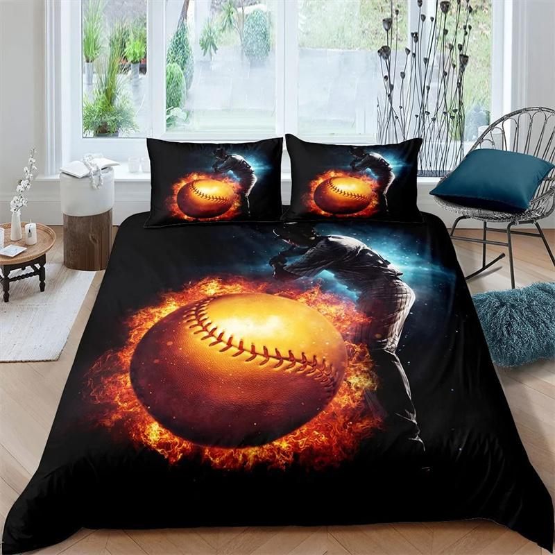 Sport Baseball Konge Dundyne Trekk 3D Ball Sengetøy Sett Gutter Tenåringer Konkurranse Dynetrekk 2/3 stk Polyester Dyne Trekk