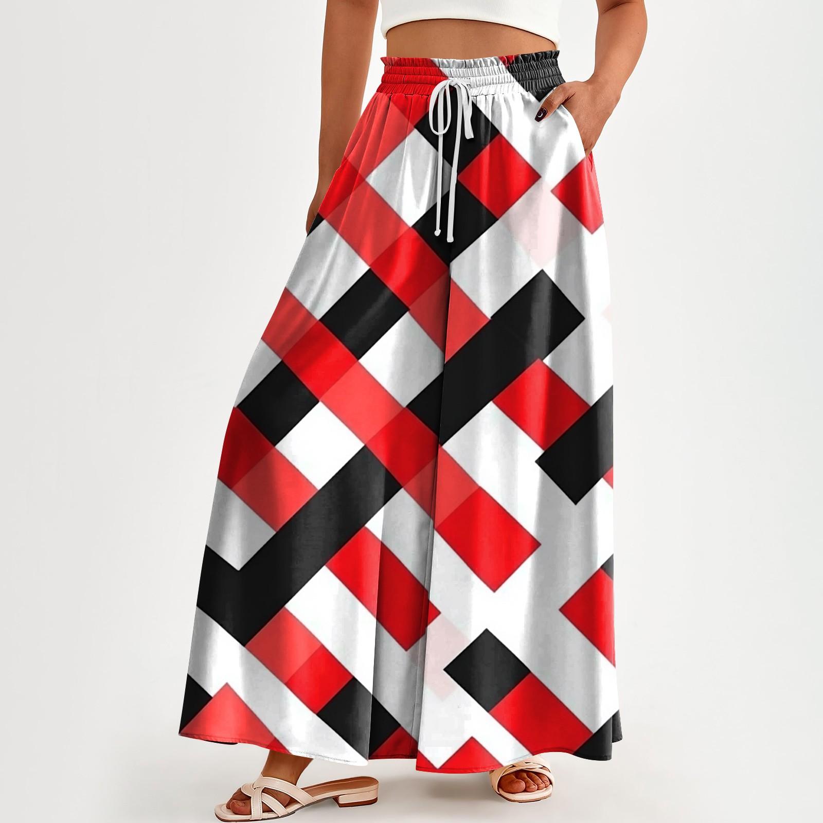 

Жіночі повсякденні штани з широкими штанинами з високою талією та принтом M червоний