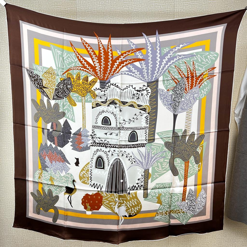 Temperament Desert Oasis Silk Scarf 100 Mulberry Silk Square Scarf Spring And Autumn Silk Scarf, Sunscreen Women'S Shawl