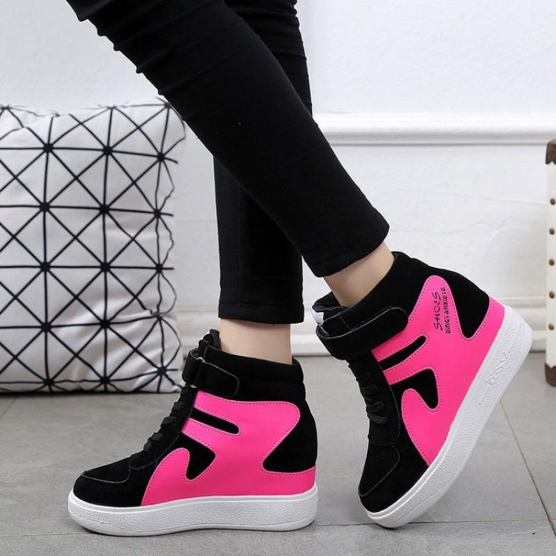 Autumn New Muffin Thick-soled Casual Single Shoes Women's Inner Height-increasing Lace-up Color Matching Round Head Women's Shoes