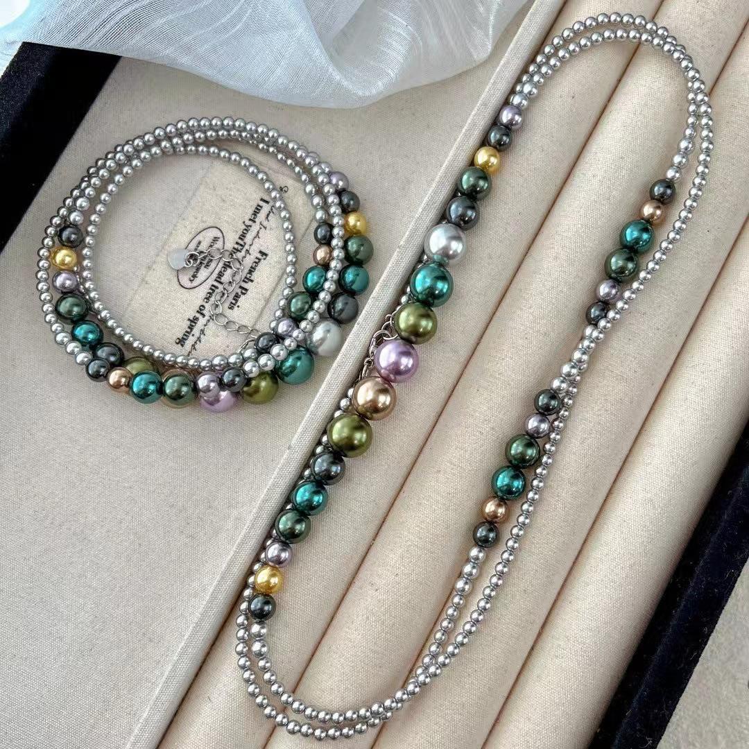 

Vintage High-Quality High-Gloss Morandi Color Imitation Seawater Pearl Sweater Chain Necklace Collarbone Chain