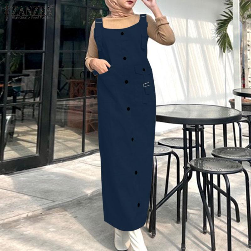 ZANZEA Women Casual U Neck Loose Sleeveless Straps Overalls Dress