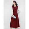 Elegant Burgundy Faux Two-Piece Midi Dress