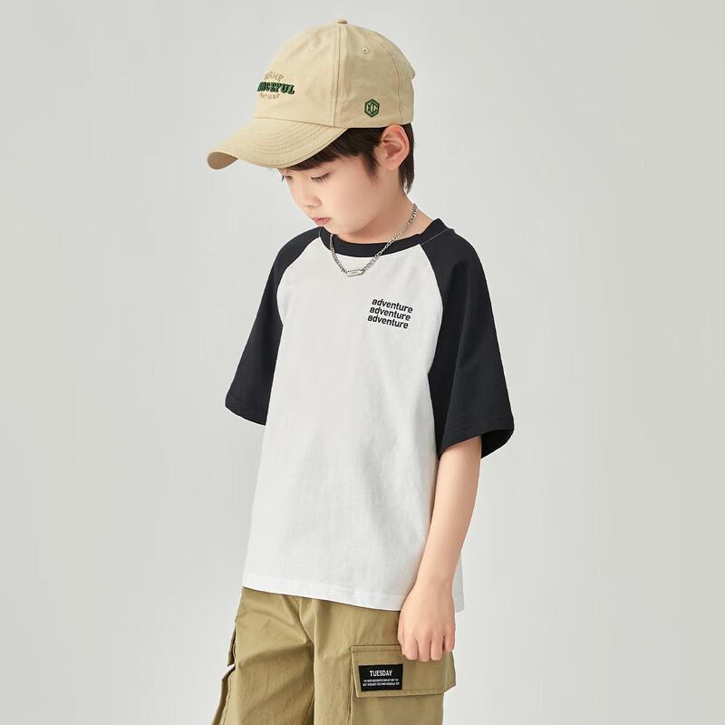 

Boy s Color Block Raglan Sleeve Letter Print Ice Cotton T-shirt 110