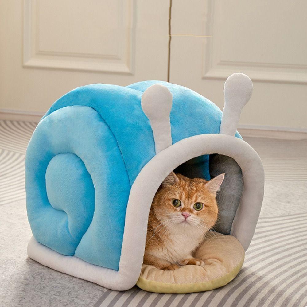 Warm Cat Bed Tent Snail Shape Cat Sleeping Bag Pet Mat Kitten Cave Winter