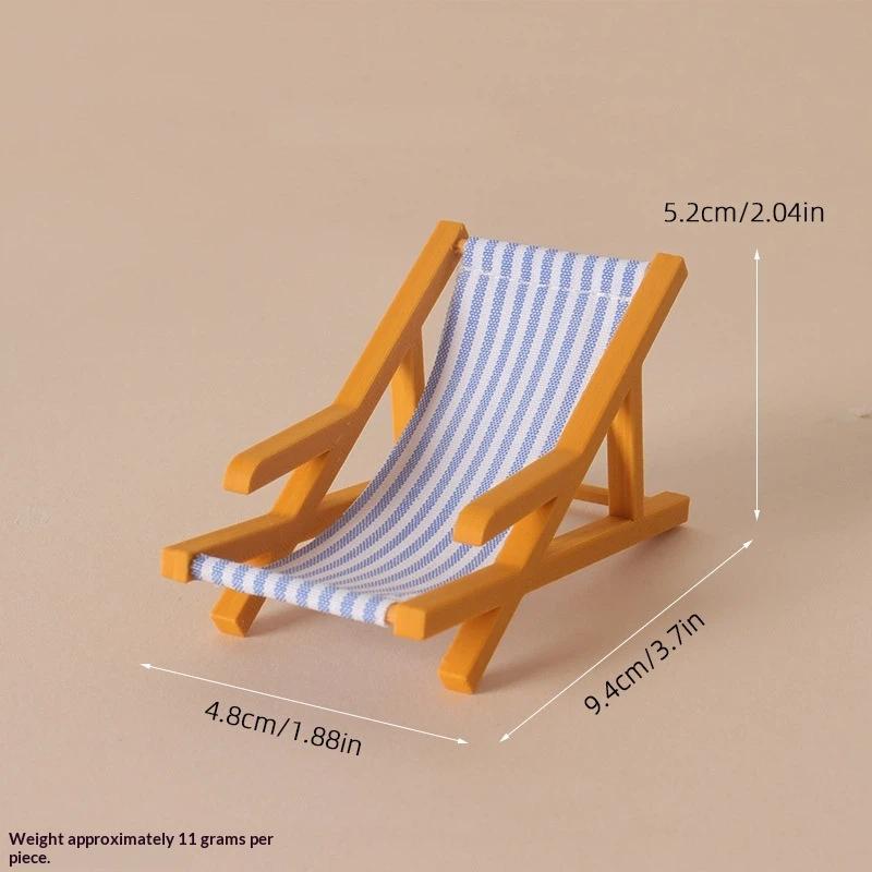 112 Mini Scale Foldable Beach Chair for Dollhouse Striped Deck Chair Outdoor Mini Furniture for Kids Room Decor