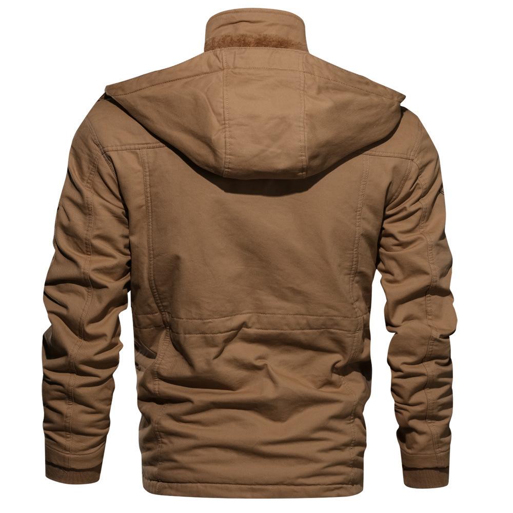 Men's Work Jackets 2025 Autumn and Winter New Solid Color PlushThickened Outdoor Camping Hooded Coat Men's Loose Fitting Jackets