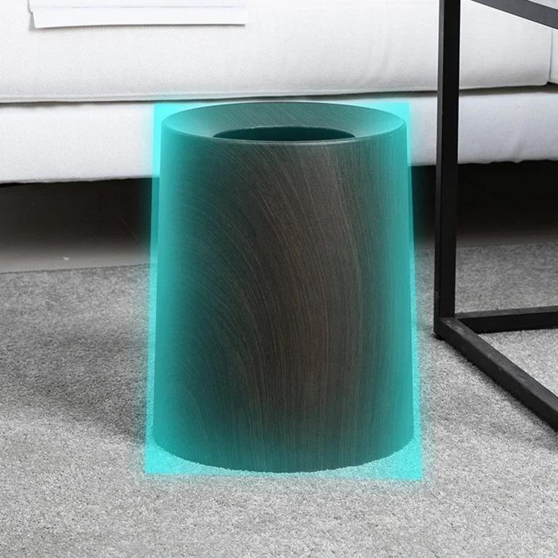 Hidden Trash Can Without Lid Cone Wastebasket Nordic Style Bedroom Toilet Bathroom Wood Grain Garbage Storage Box Home Supplies