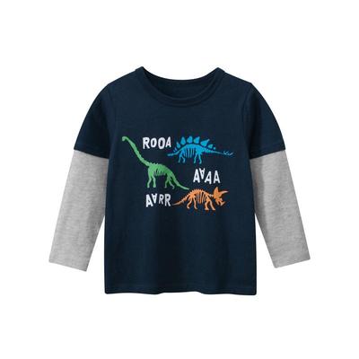 27kids Children's Long-Sleeve Dinosaur T-Shirt - Boys' Fake Two-Piece Bottoming Tee