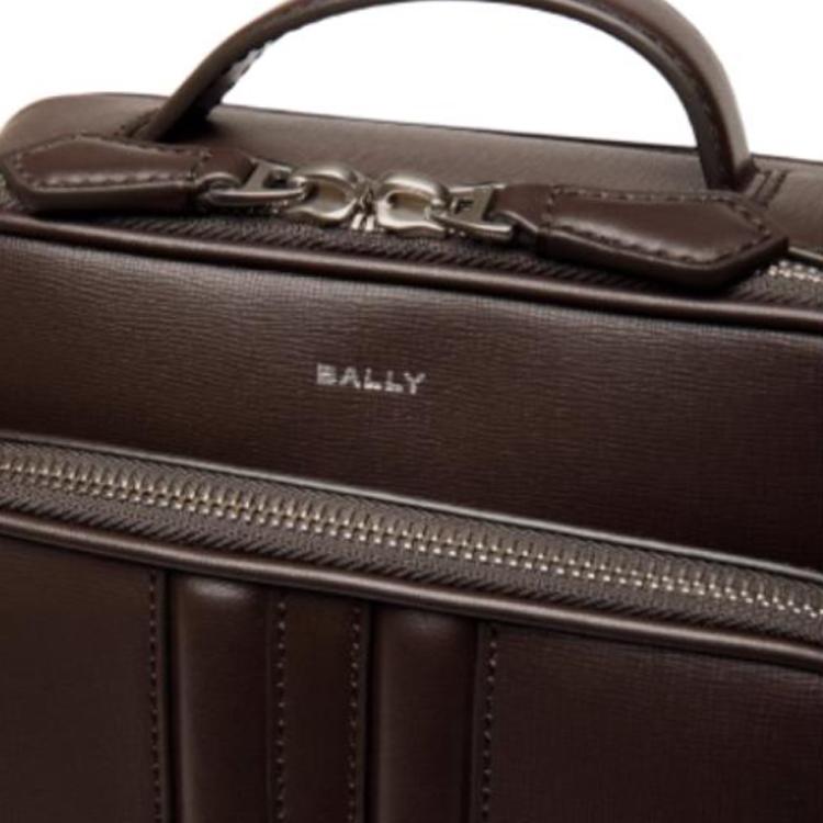 Bally Logo Zipper Closure Leather Crossbody Tote Bag Men bags Ebony 6308449