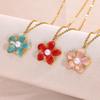 Small Fresh Titanium Steel Non-fading Dripping Pearl Pendant Colored Flower Necklace Sweet Cool Style Jewelry
