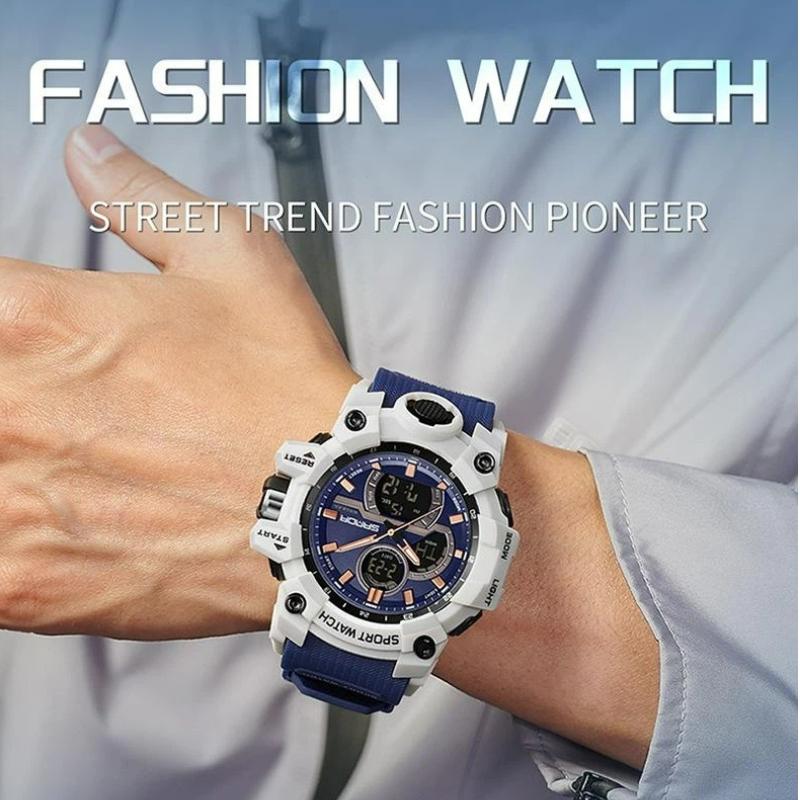 SANDA Multifunctional Military Watch for Men Dual Display Digital Waterproof Luminous Mens Wristwatches Quartz Clock Sport Watches