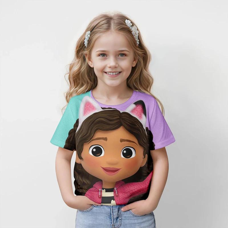 New Gabby's Dollhouse 3D Printed Cartoon T-Shirts Girls' Casual Short Sleeve Summer Clothing