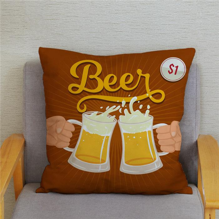 Vintage Beer Cushion Cover Peach Skin Pillowcase Fashion Home Decor Pillowcase Pillowcase