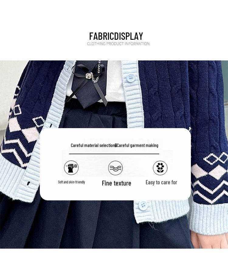 Girls' College Style Three-Piece JK Uniform Set: Pleated Skirt, Cardigan Sweater, and Bunny Officer Accent