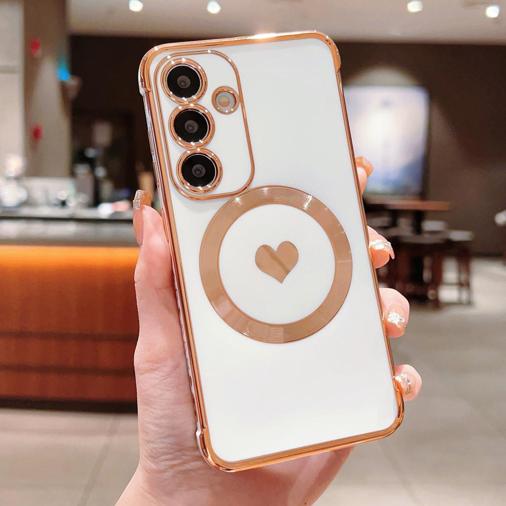 Für Samsung Galaxy S24+ Magnetische Hülle Galvanisiertes Design TPU Handyhülle Liebesherz-Muster