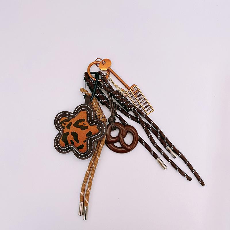 Matte Leopard Print Flower Bag Hanging Exquisite DIY Braided Rope Car Keychain Key Chains for Women