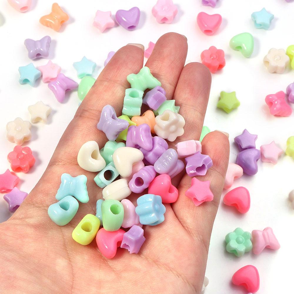 200Pcs Acrylic Beads Candy Color Love Flower Star Butterfly Loose Bead for Jewelry Supplies DIY Bracelet Keychain Decoration